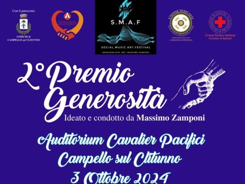 “Premio Generosità” all’Auditorium “A. Pacifici” di Campello sul Clitunno